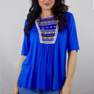 Lace Back Low Cut Blue Tunic Top